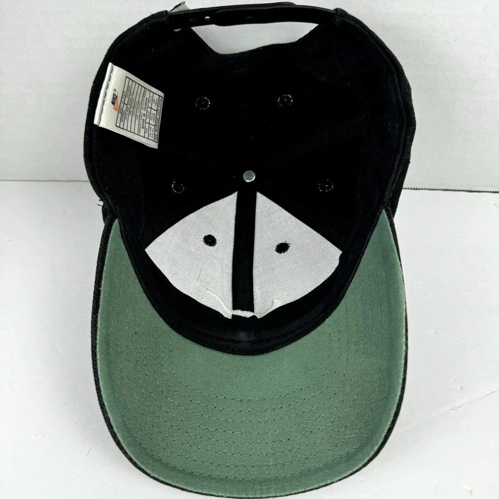 Vintage Nike Adult Snapback Hat Cap Swoosh Baseball Dad Black Green Under Bill